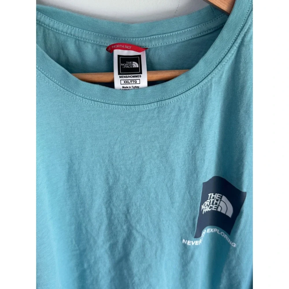 The North Face Mens XXL Never Stop Exploring Graphic T-Shirt Teal Blue Cotton